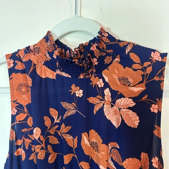 Nannette Lepore Navy and Orange Floral Midi Dress - Picture 2 of 7